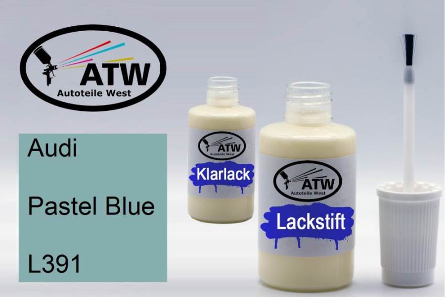 Audi, Pastel Blue, L391: 20ml Lackstift + 20ml Klarlack - Set, von ATW Autoteile West.